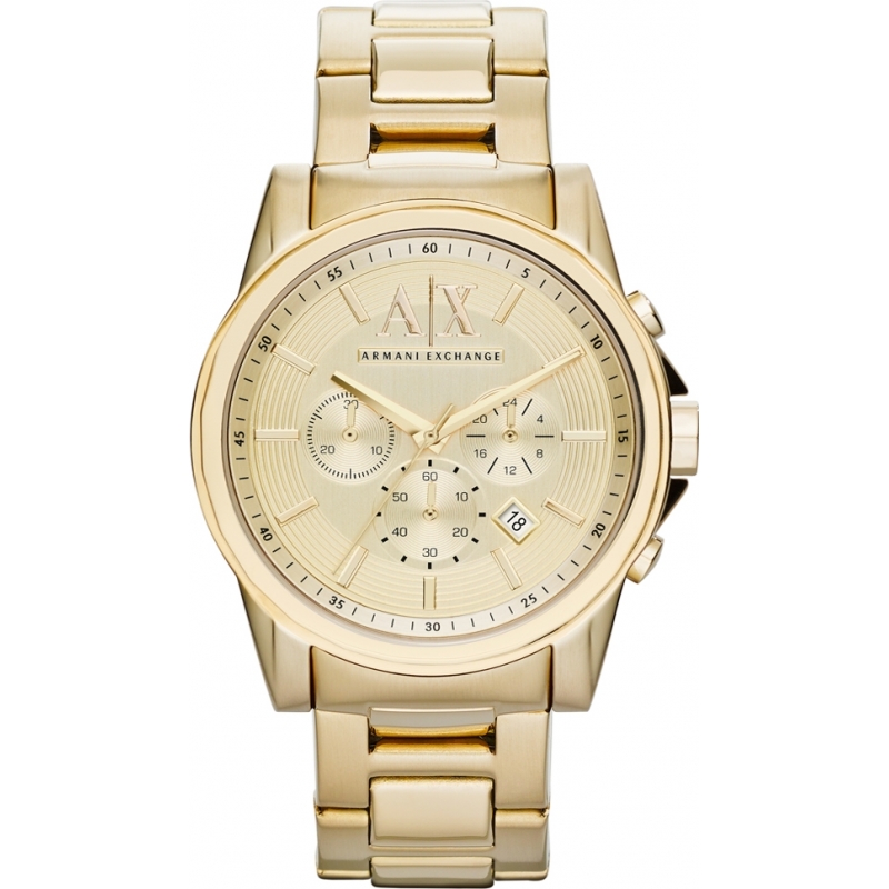 Armani Exchange Mens Gold Plated Chronograph Dress Watch