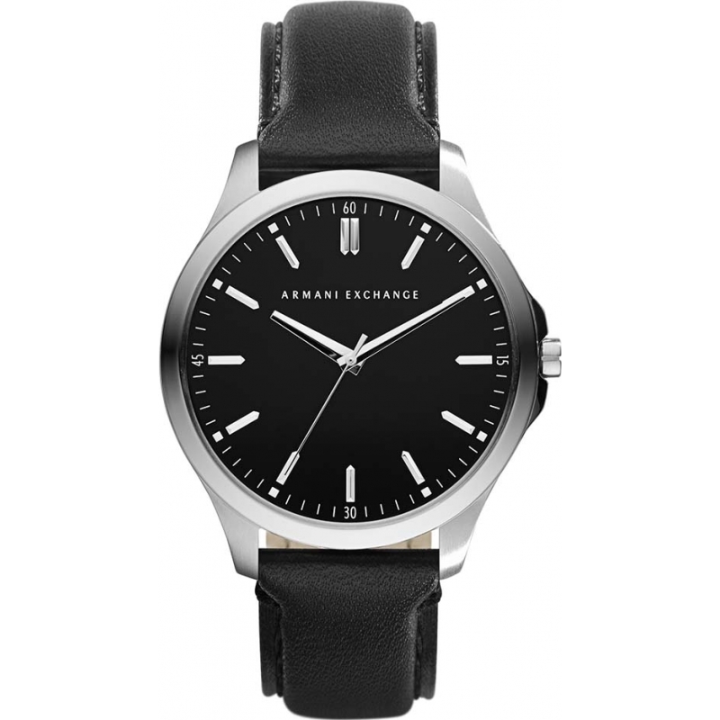 Armani Exchange Mens Black Leather Strap Dress Watch