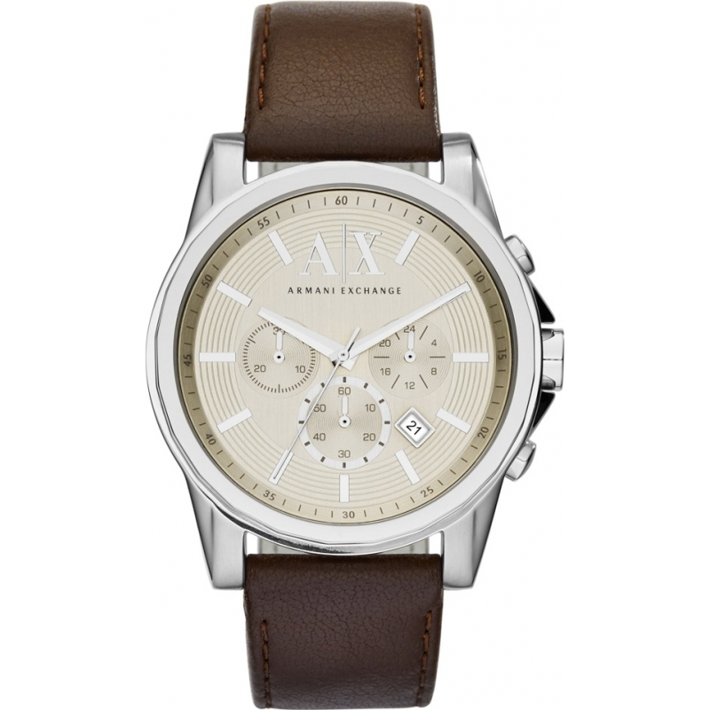 Armani Exchange Mens Beige Dark Brown Chronograph Dress Watch