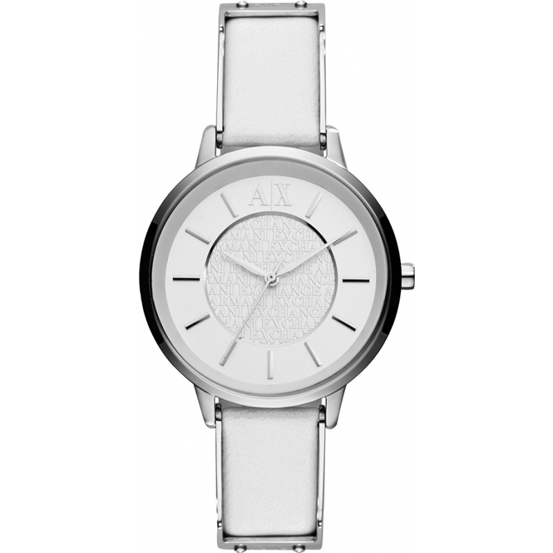Armani Exchange Ladies Dress White Leather Strap Watch