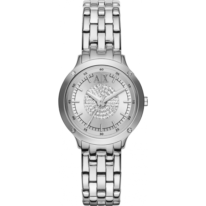 Armani Exchange Ladies Silver Stone Set Watch