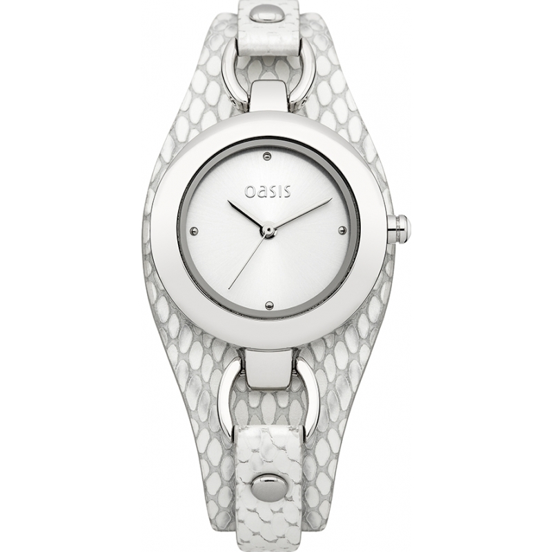 Oasis Ladies Silver and White Snake Strap Watch