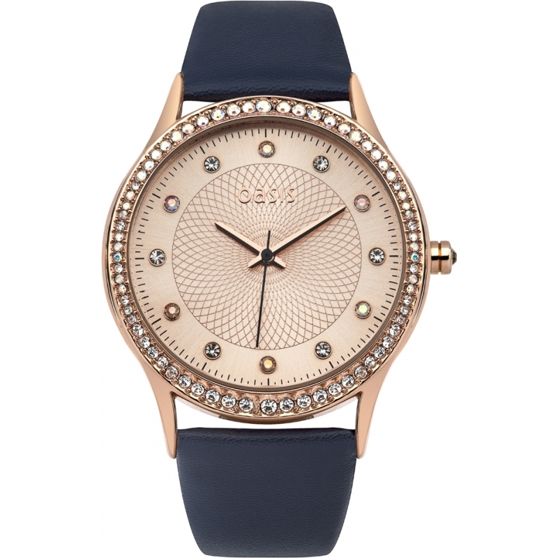 Oasis Ladies Navy Leather Strap Watch