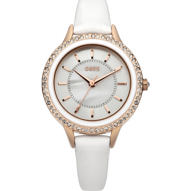 Oasis Ladies White Leather Strap Watch