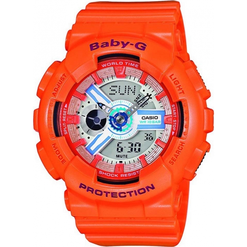 Casio Ladies Baby-G World Time Orange Chronograph Watch