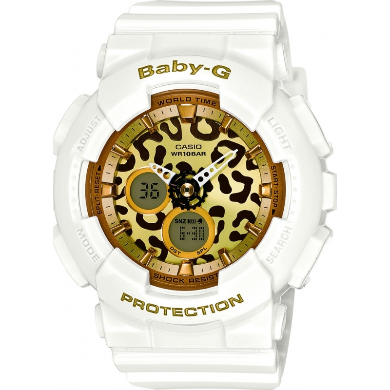 Casio Ladies Baby-G World Time White Watch with Leopard Dial