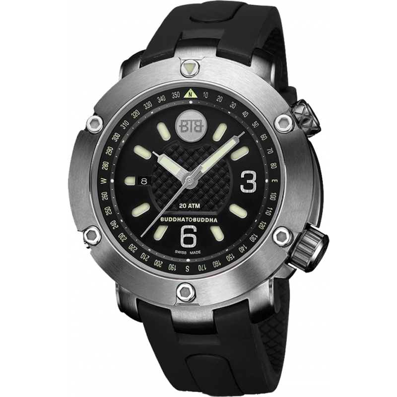 Buddha To Buddha Aquatic Explorer 46mm Black Rubber Strap Watch