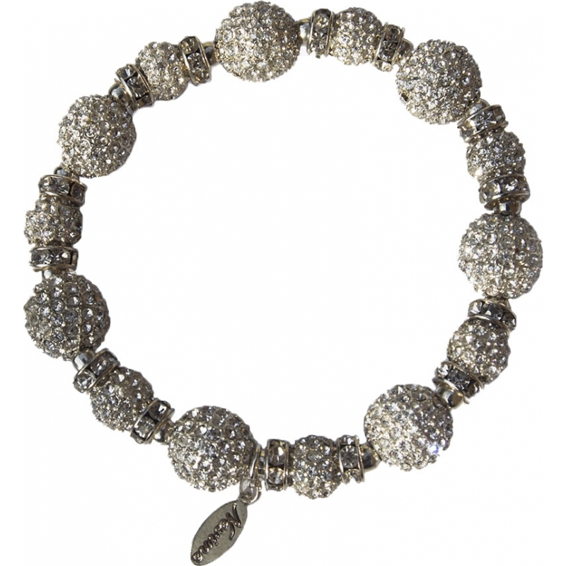 Nevine Crystals Silver Crystal Beads Stretch Bracelet