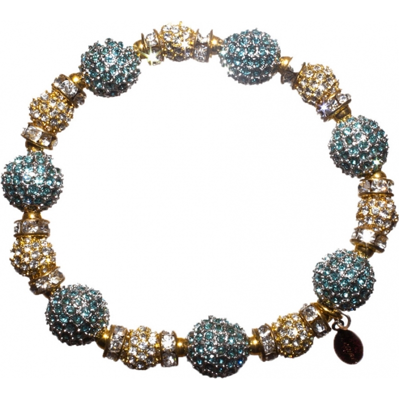 Nevine Crystals Teal and Gold Crystal Beads Stretch Bracelet