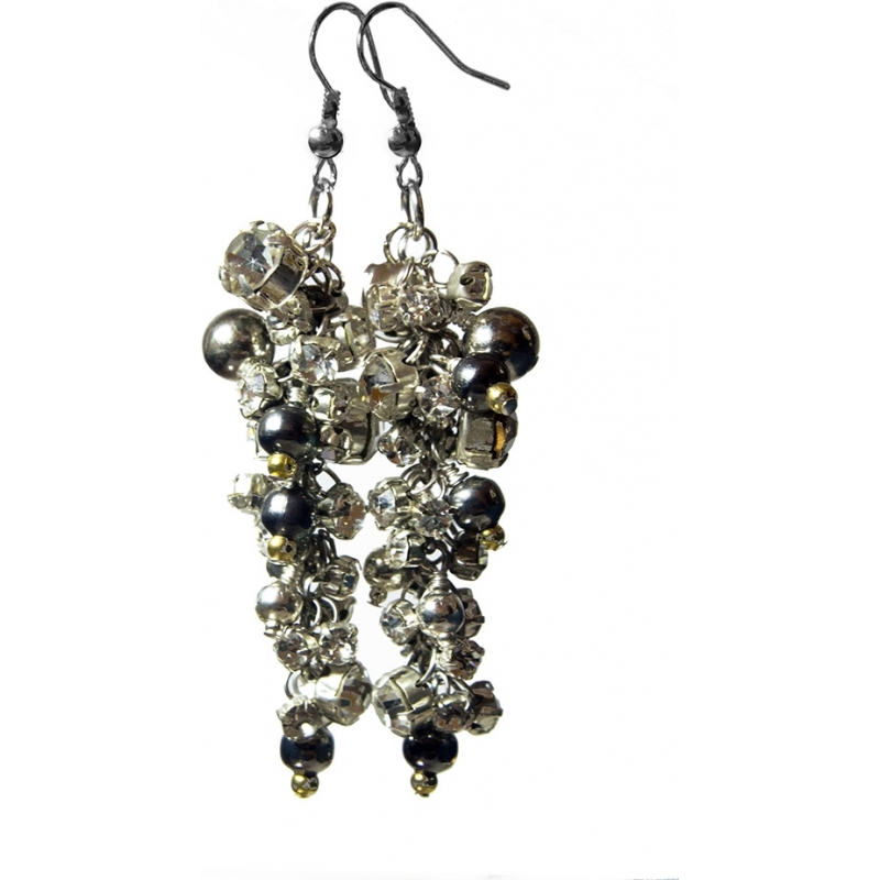 Nevine Crystals Silver Plated Drop Earrings