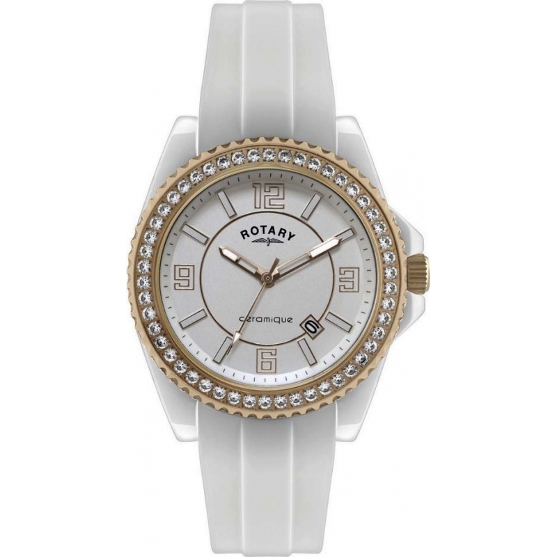 Rotary Ladies Ceramique White Stone Set Watch