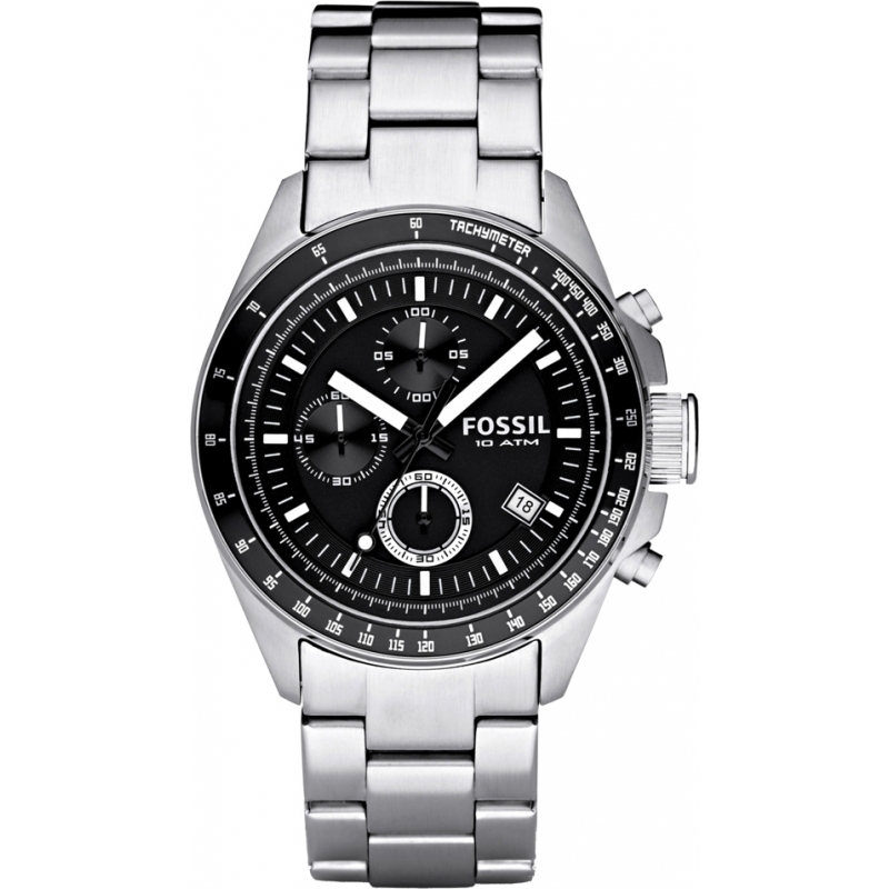 Fossil Mens Decker Black Silver Chronograph Watch