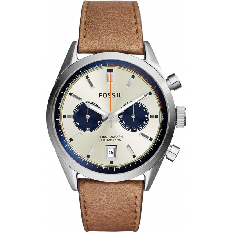 Fossil Mens Del Rey Chronograph Tan Leather Strap Watch