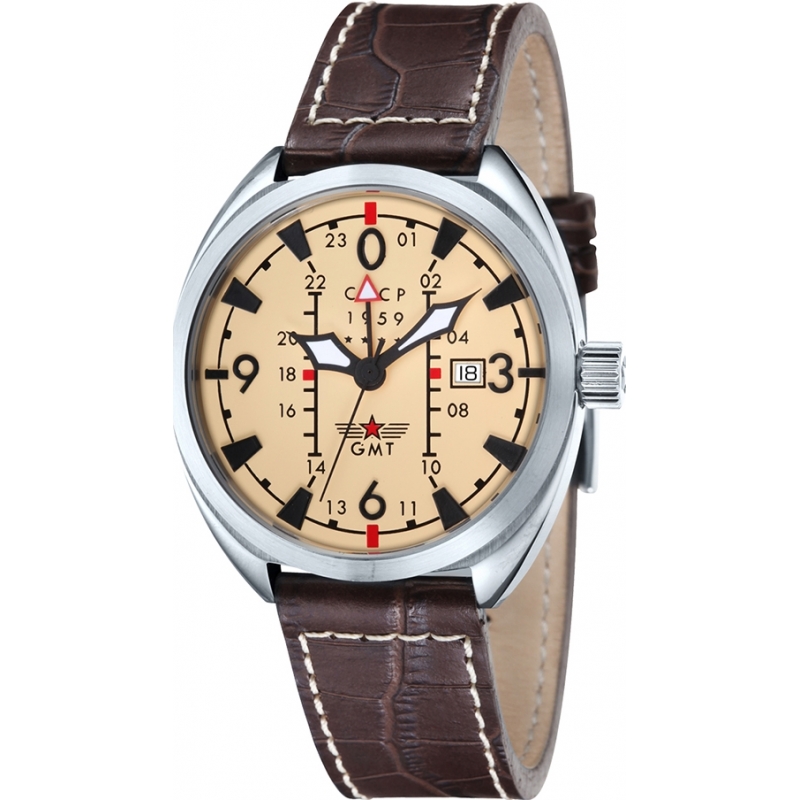 CCCP Mens Aviator Yak-15 Beige Brown Watch