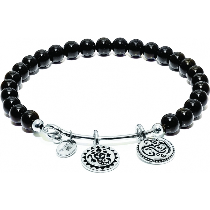 Chrysalis Black Onyx Lucky Ganesh Rhodium Plated Expandable Charm Bangle