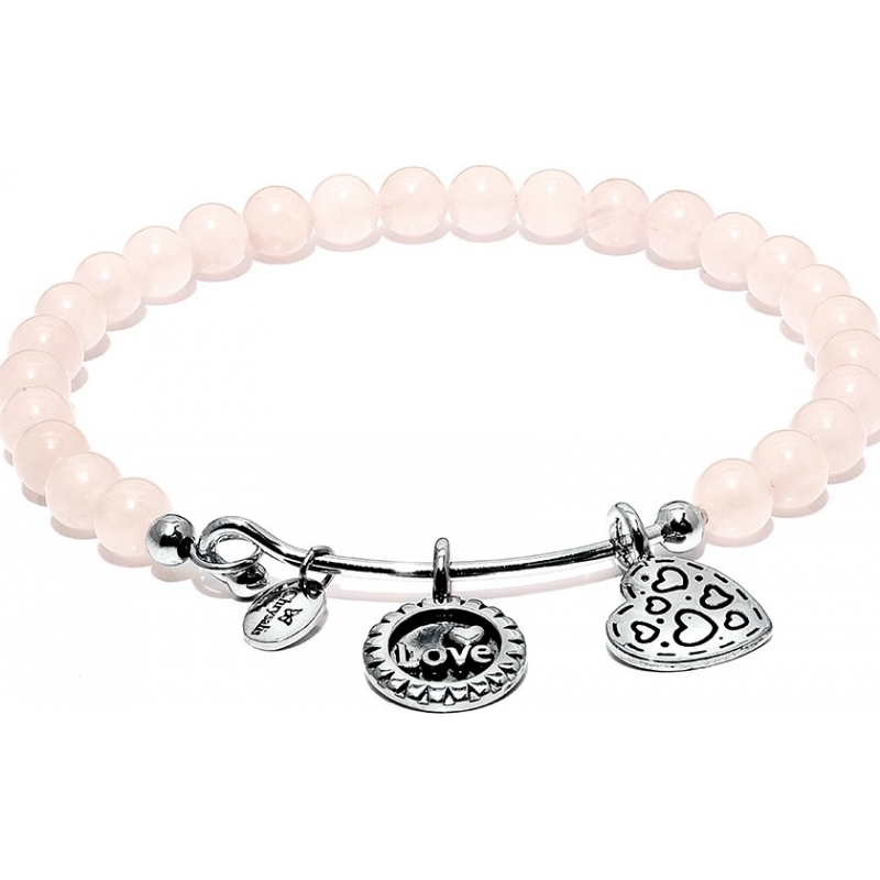 Chrysalis Rose Quartz Joy Rhodium Plated Expandable Charm Bangle