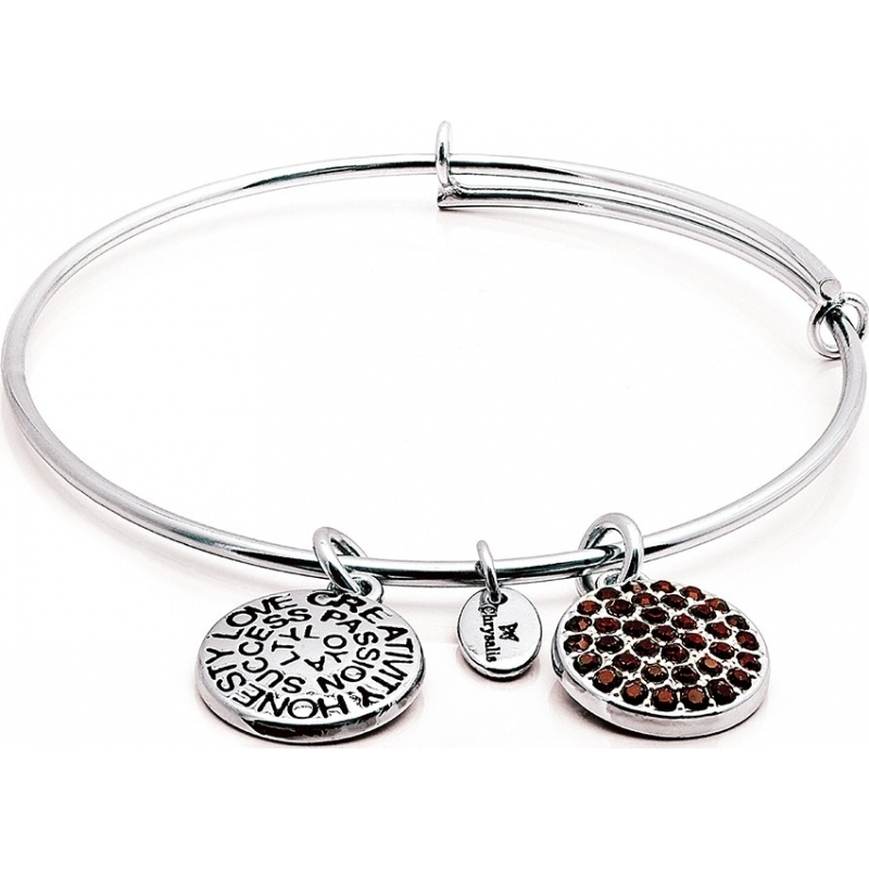 Chrysalis Rhodium Plated Expandable Bangle with Garnet Swarovski Crystals