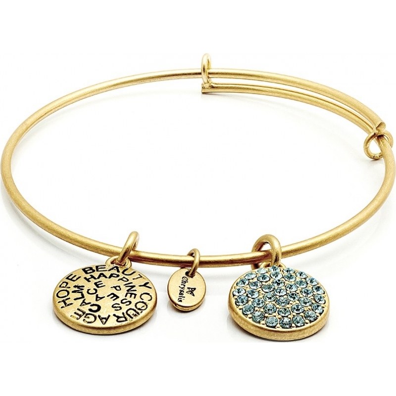 Chrysalis 14ct Gold Plated Expandable Bangle with Aquamarine Swarovski Crystals