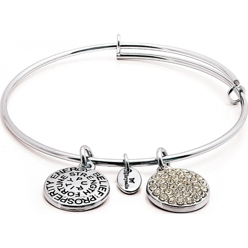 Chrysalis Rhodium Plated Expandable Bangle with Diamond Swarovski Crystals