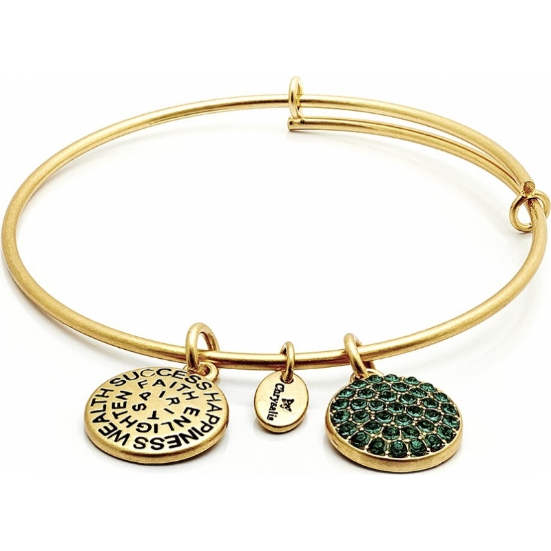 Chrysalis 14ct Gold Plated Expandable Bangle with Emerald Swarovski Crystals