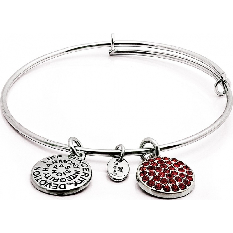 Chrysalis Rhodium Plated Expandable Bangle with Ruby Swarovski Crystals