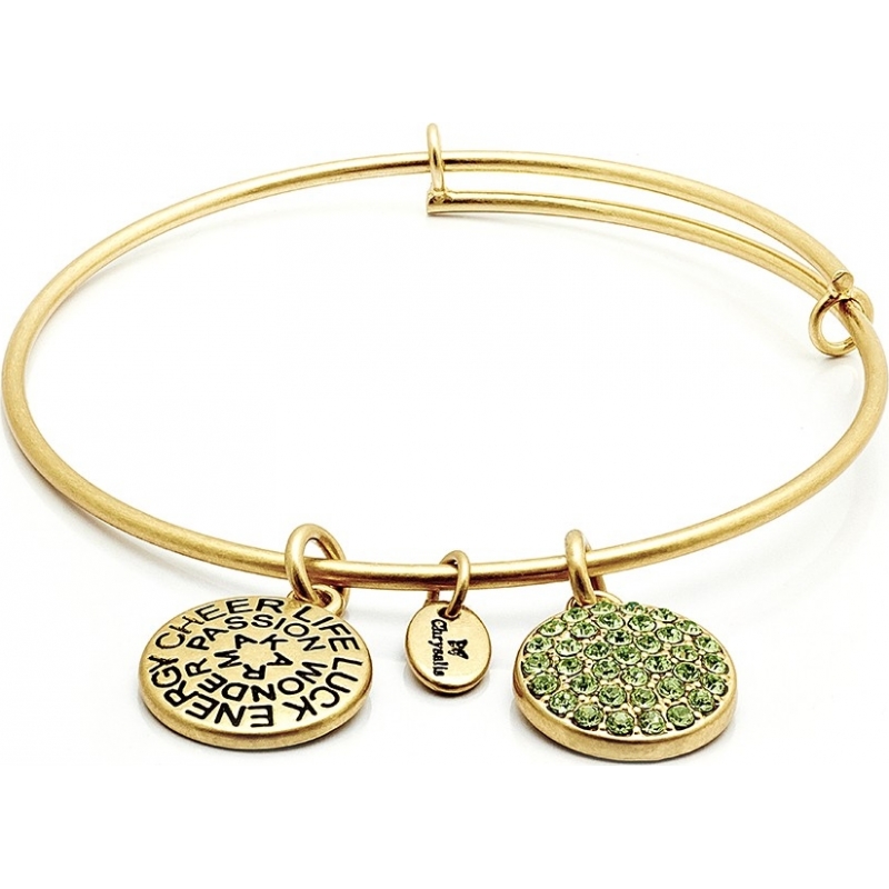 Chrysalis 14ct Gold Plated Expandable Bangle with Peridot Swarovski Crystals