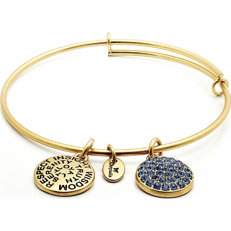 Chrysalis 14ct Gold Plated Expandable Bangle with Sapphire Swarovski Crystals