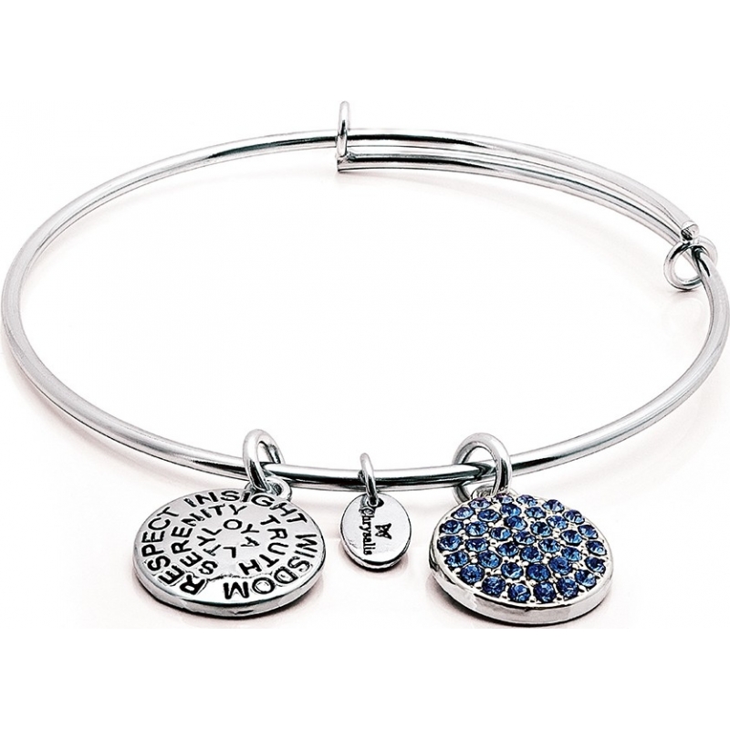 Chrysalis Rhodium Plated Expandable Bangle with Sapphire Swarovski Crystals