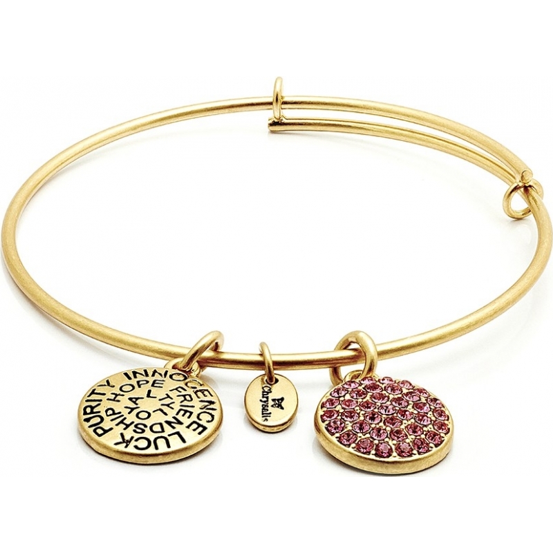 Chrysalis 14ct Gold Plated Expandable Bangle with Pink Tourmaline Swarovski Crystals