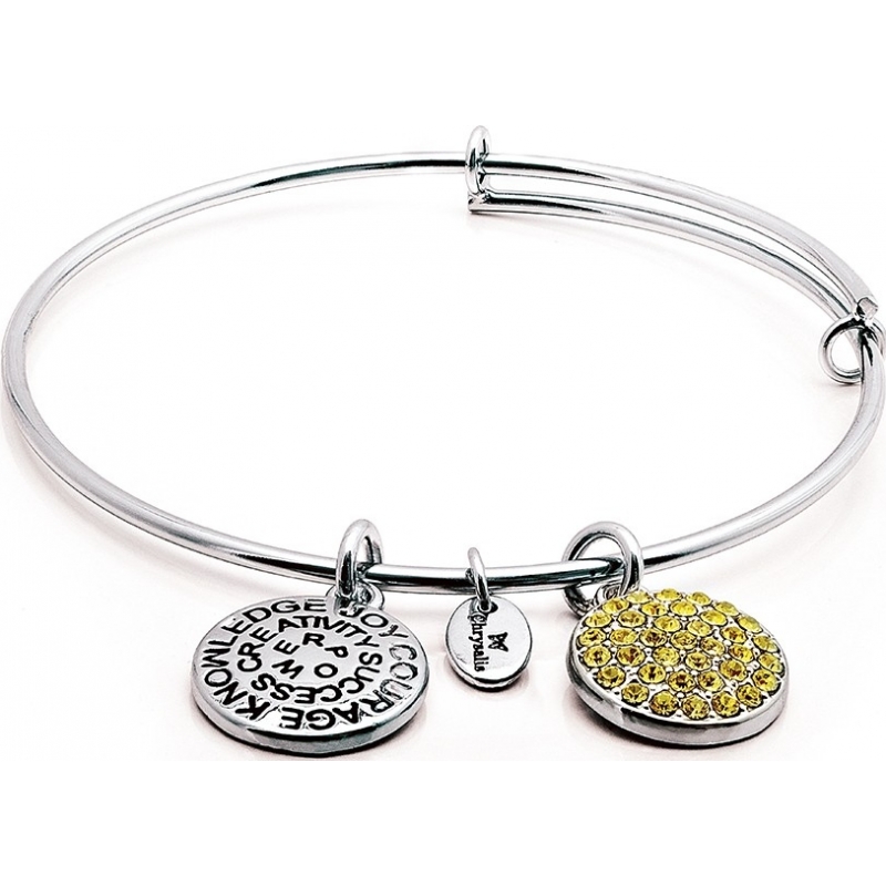 Chrysalis Rhodium Plated Expandable Bangle with Citrine Swarovski Crystals