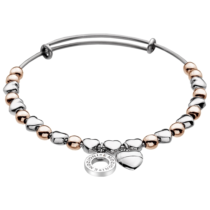 Emozioni Ladies Rose Gold and Silver Plated Heart Bangle