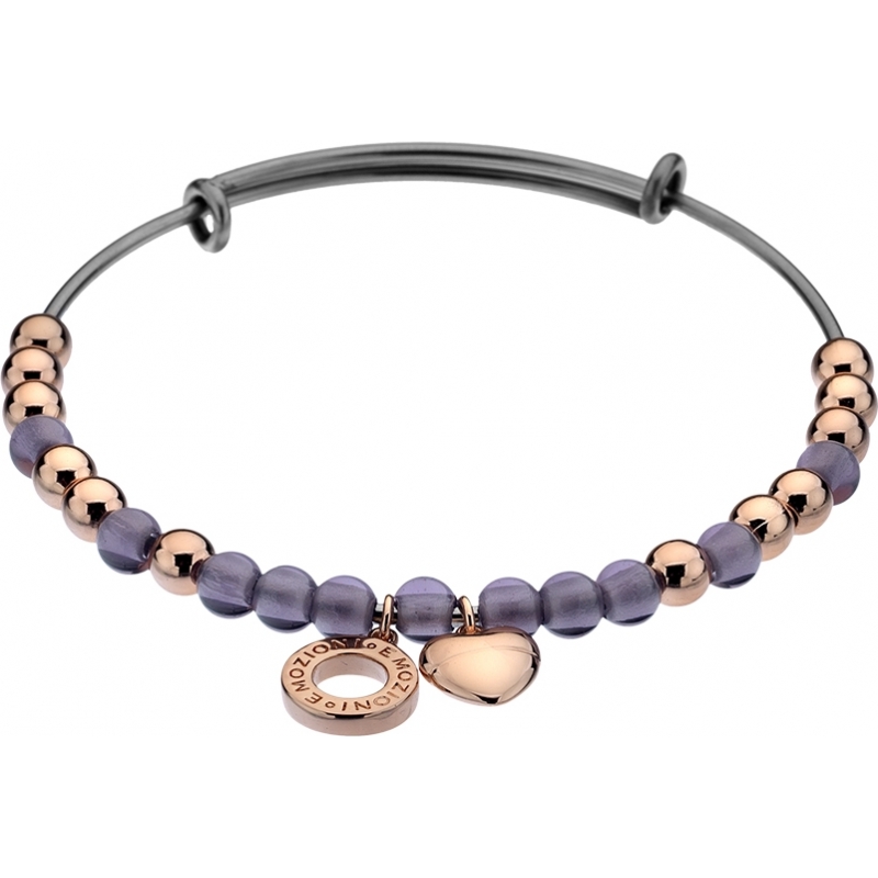 Emozioni Ladies Rose Gold Plated Bangle with Purple Glass