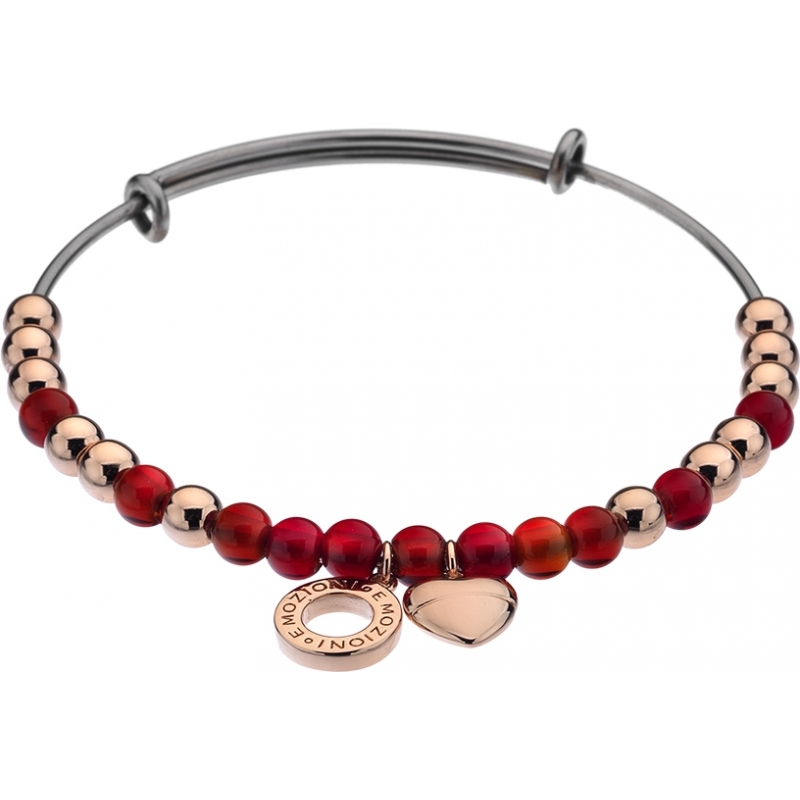 Emozioni Ladies Rose Gold Plated Bangle with Red Glass
