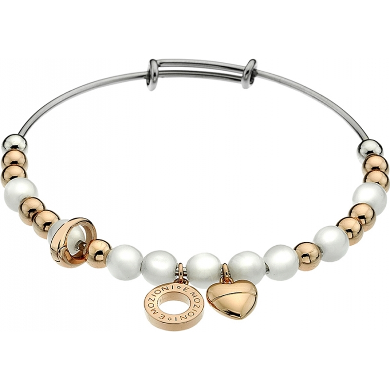 Emozioni Ladies Rose Gold Plated Bangle with Faux Mother of Pearl
