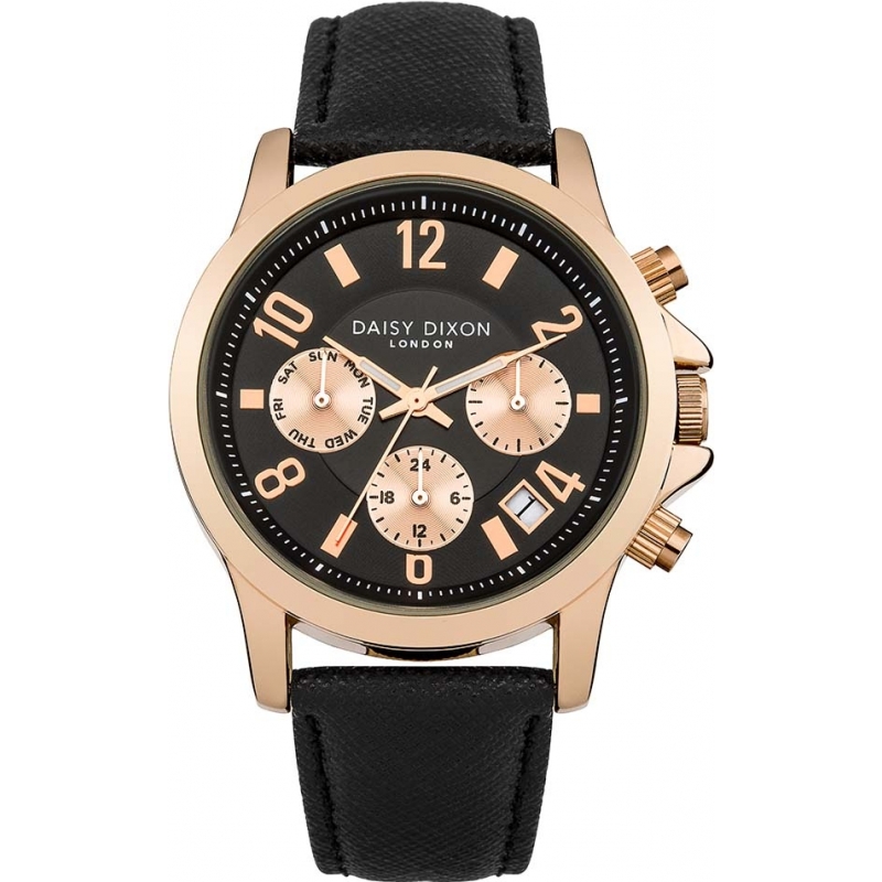 Daisy Dixon Ladies Adriana Multidial Black Leather Strap Watch