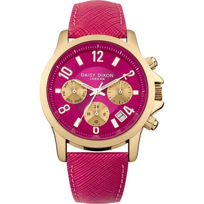 Daisy Dixon Ladies Adriana Multidial Fuchsia Leather Strap Watch