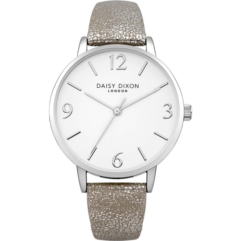 Daisy Dixon Ladies Rosie Slim Grey Silver PU Leather Strap Watch