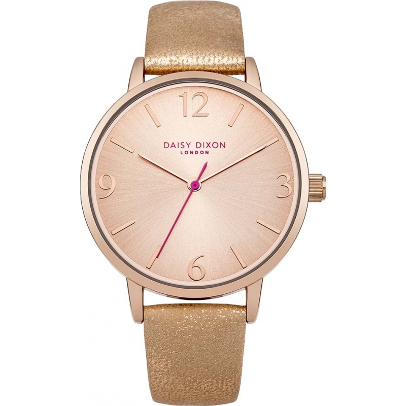 Daisy Dixon Ladies Rosie Slim Rose Gold Metallic PU Leather Strap Watch