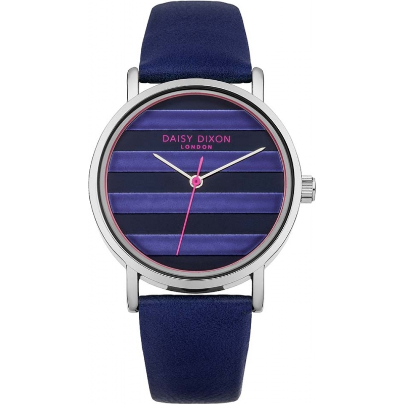 Daisy Dixon Ladies Poppy Glossy Stripes Navy PU Leather Strap Watch