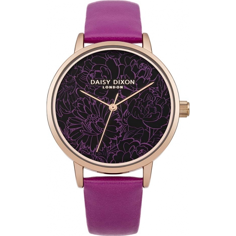 Daisy Dixon Ladies Floral Printed Pink Leather Strap Watch