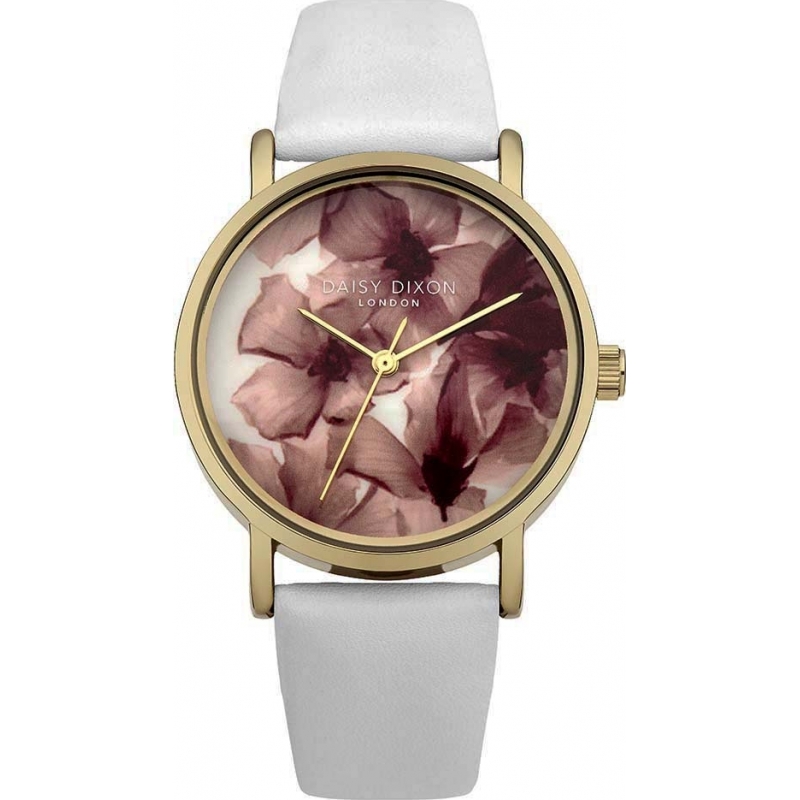 Daisy Dixon Ladies Floral Printed White Leather Strap Watch