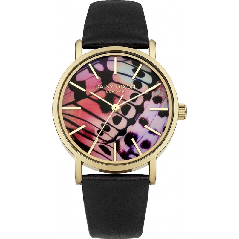 Daisy Dixon Ladies Butterfly Wing Printed Black PU Leather Strap Watch