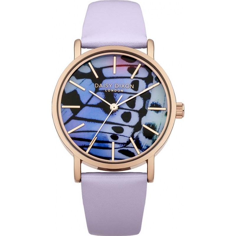 Daisy Dixon Ladies Butterfly Wing Printed Lilac PU Leather Strap Watch