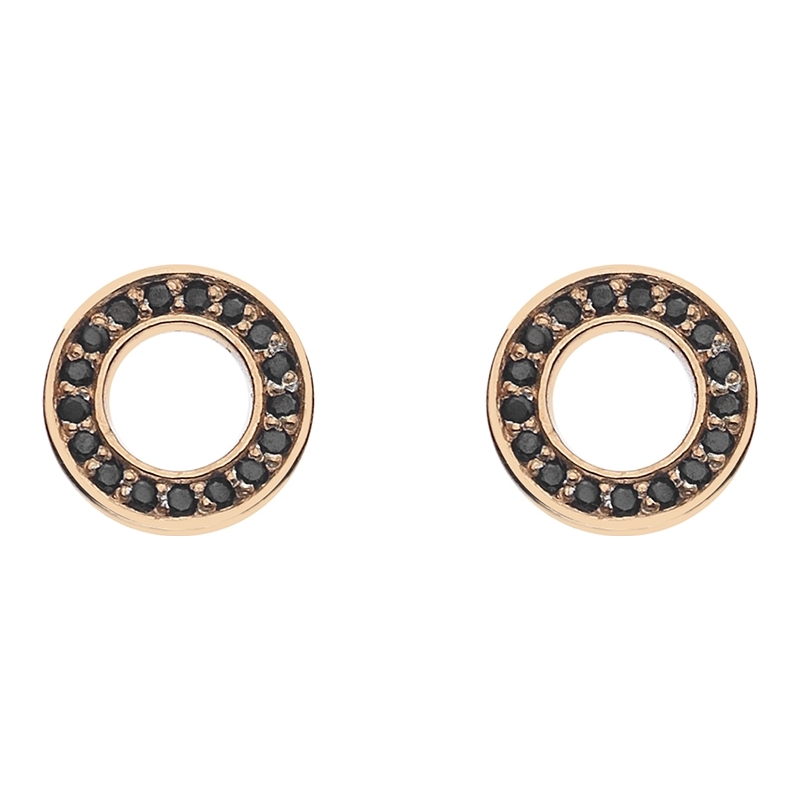 Emozioni Ladies Rose Gold Plated Nero Saturno Earrings