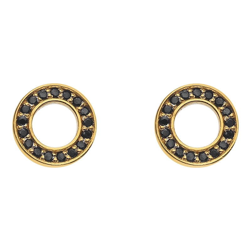 Emozioni Ladiess Yellow Gold Plated Nero Saturno Earrings