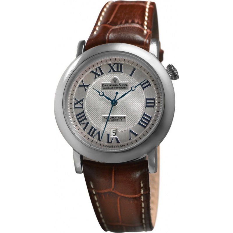Dreyfuss and Co Mens 1925 Silver Stamped Brown Automatic Watch