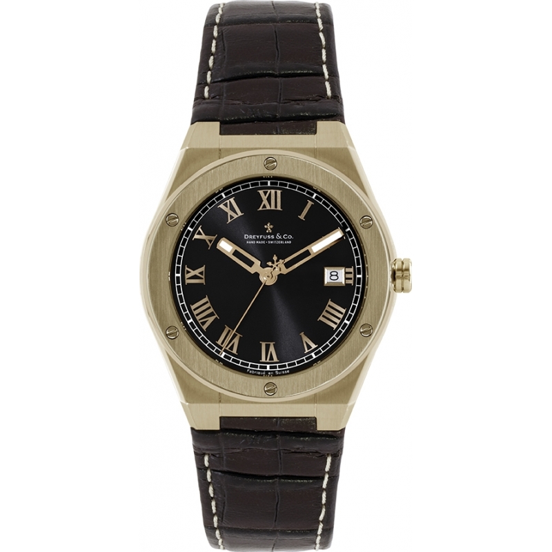Dreyfuss and Co Mens 1890 Brown Leather Strap Watch