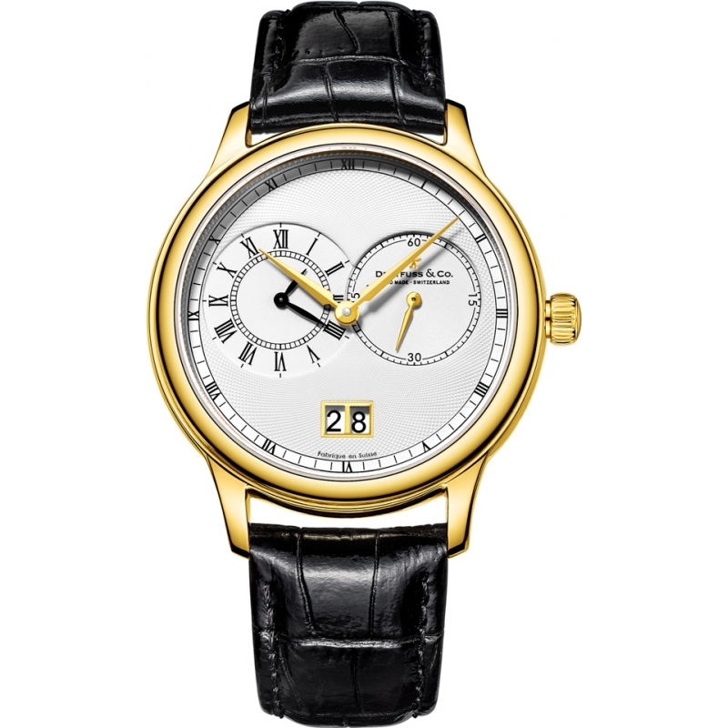 Dreyfuss and Co Mens Gold Plated Black Leather Strap Watch
