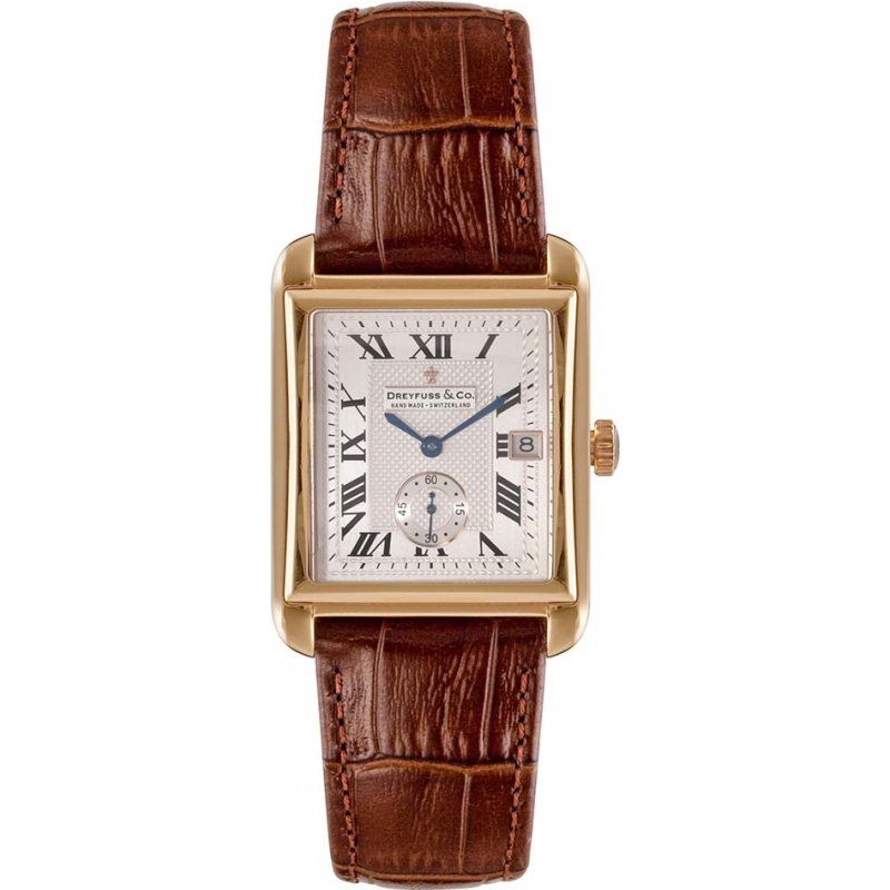 Dreyfuss and Co Mens Gold Plated Brown Leather Strap Watch