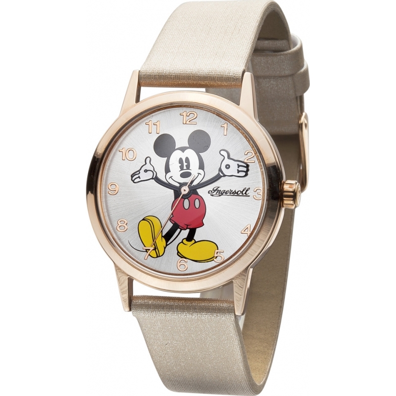 Disney by Ingersoll Ladies Classic Mickey Mouse Rose Gold PU Leather Strap Watch